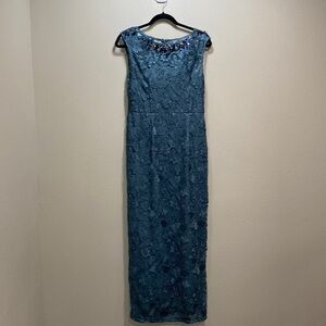 Adrianna Papell lace blue‎ embelished top dress blue